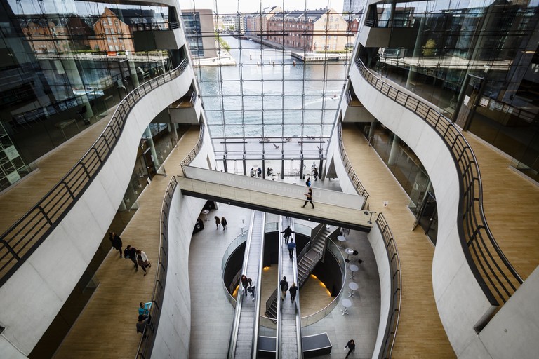 Phot taken from above of the interior of the Royal Library in Copenhagen